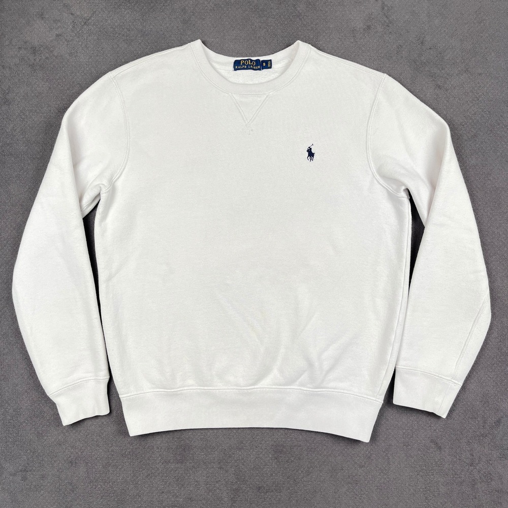 Polo Ralph Lauren Sweatshirt Mens Small White Embroidered Pony Crewneck Pullover